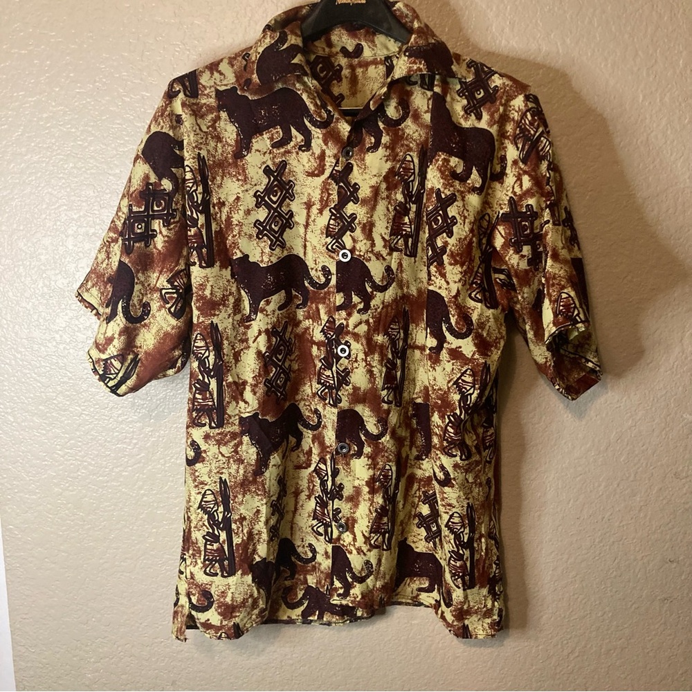 Vintage Men’s Tee Shirt Militaires Equipment Animal Tribal Safari Print Size XXL